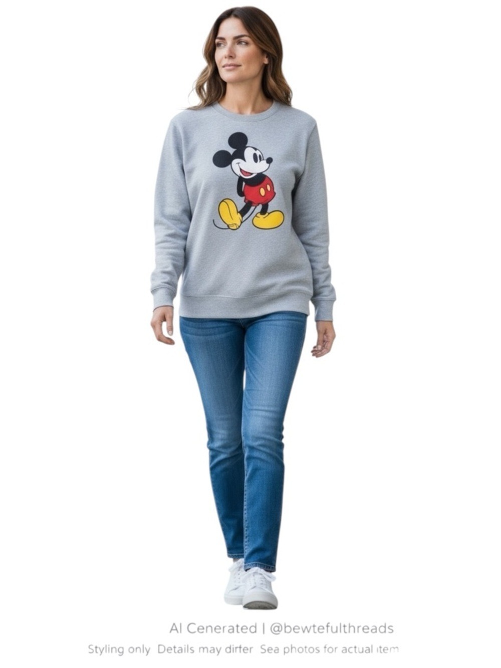 Disney 2XL Grey Mickey Appliqué Crewneck Sweatshirt Y2K Casual Streetwear